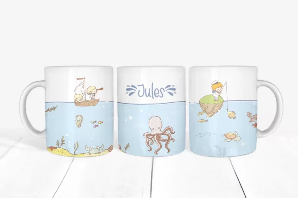 Mug recto verso et de face avec motif petits marins