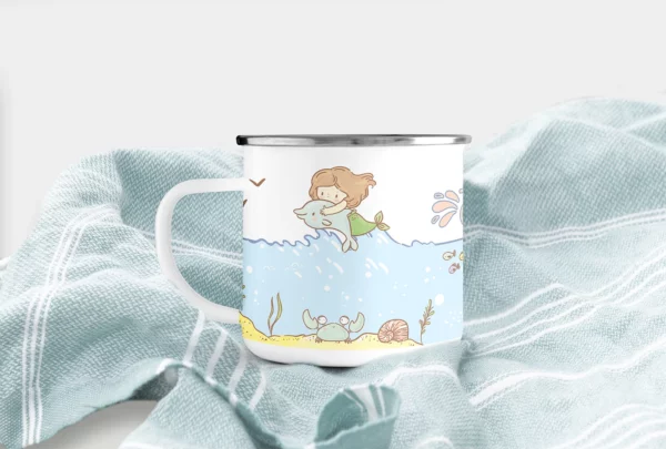 Mug en acier émaillé avec motifs petites sirènes