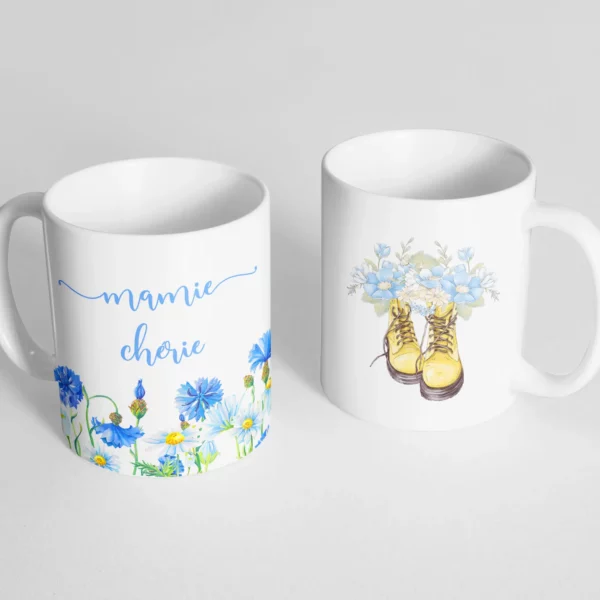 Mug personnalisé bottes fleuries recto-verso