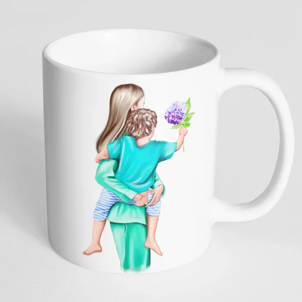 Mug en céramique blanc avec l'illustration d'une maman et son enfant